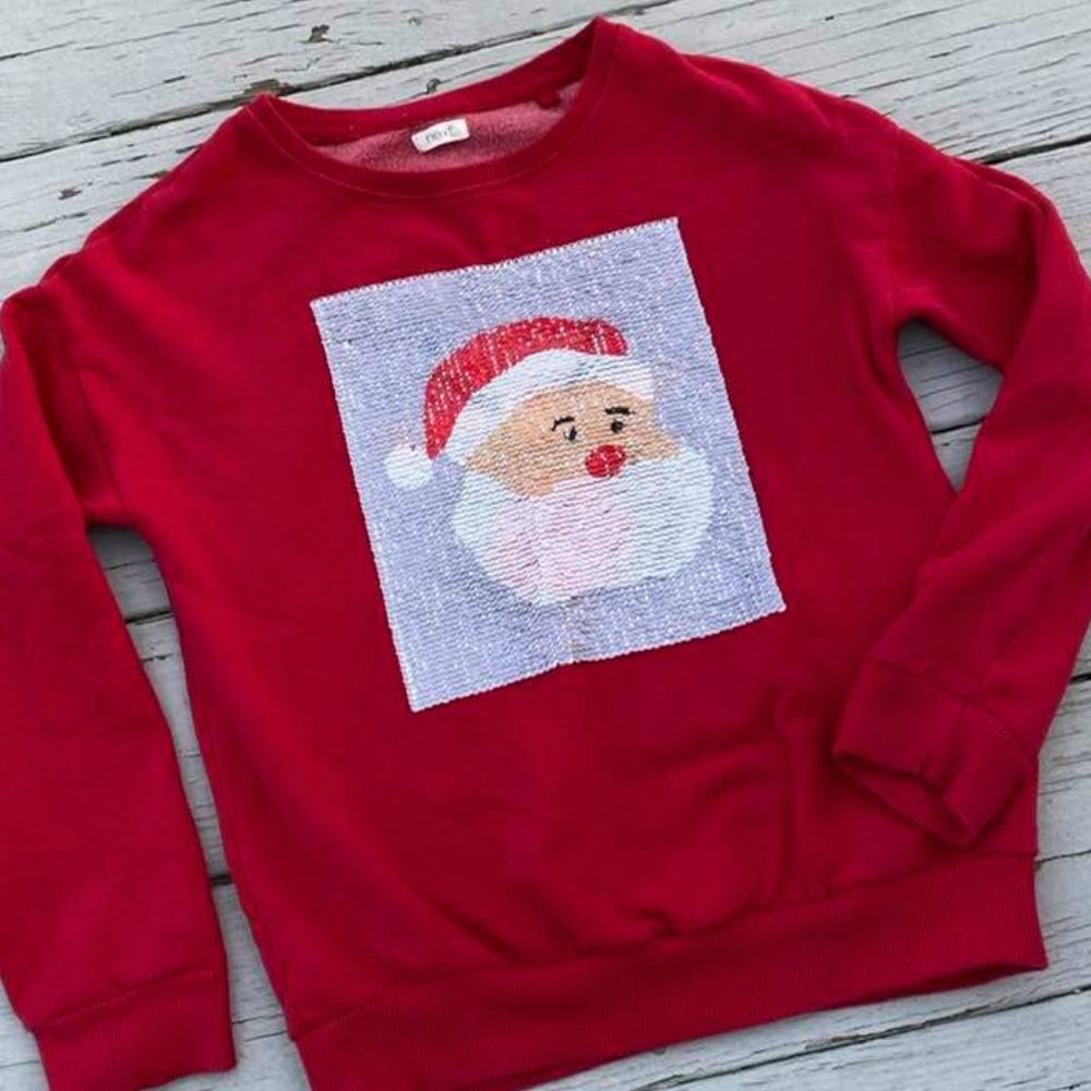 Next Direct Girls Christmas Reversible Sequin Sweatshirt Santa Reindeer Sz 12